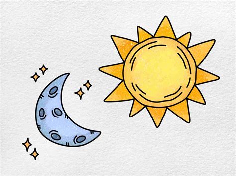 How to Draw Sun and Moon - HelloArtsy