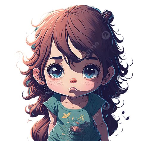 Cute Sad Cartoon Girl