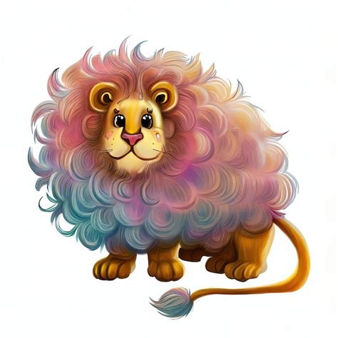 Premium AI Image | A colorful lion with a blue mane and a pink mane.