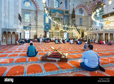 Unidentified Turkish Muslim men praying in Suleymaniye mosque.Old ...