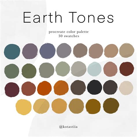 Earth Tones Color Palette, 30 Handpicked Swatches for Procreate, Colors for Graphic Design and ...