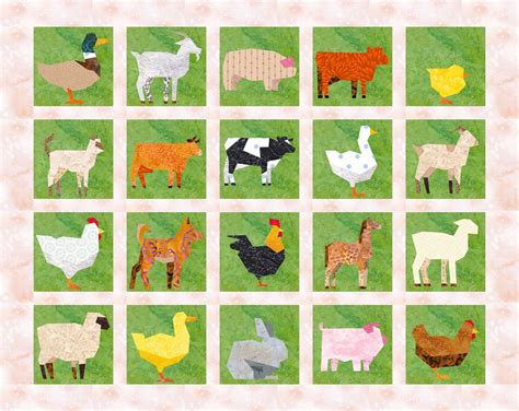 20 Farm Animals Quilt Block Patterns Cows Sheep Chickens | Etsy