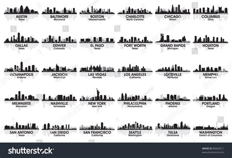 Incredible Set Usa City Skyline 30 Stock Vector (Royalty Free) 96603511 | Shutterstock