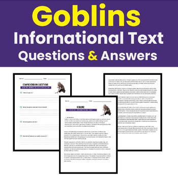 Goblins Folklore informational text with Questions & Answers. Mythical creatures