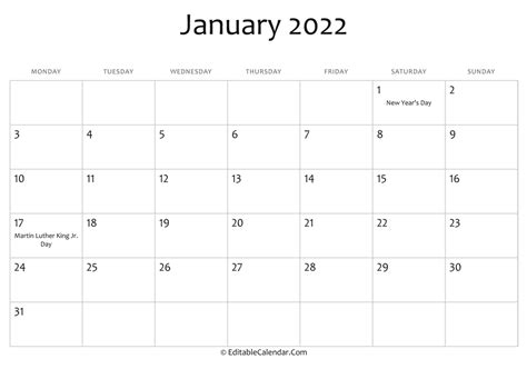 January 2022 Calendar Canada Printable Pdf | Example Calendar Printable