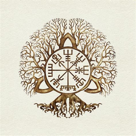 Vegvisir and Tree of life Yggdrasil Digital Art by Creativemotions