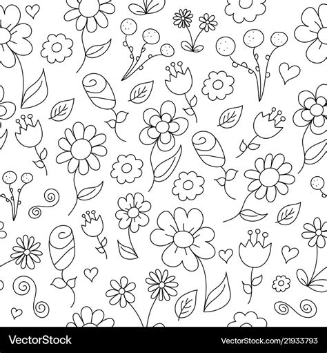 Line drawing of simple floral pattern Royalty Free Vector