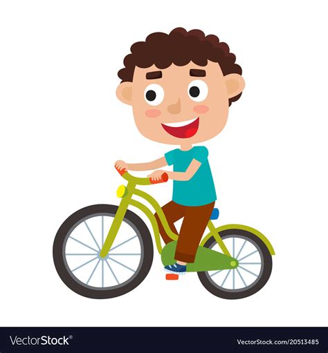 Cartoon boy riding a bike having fun riding Vector Image