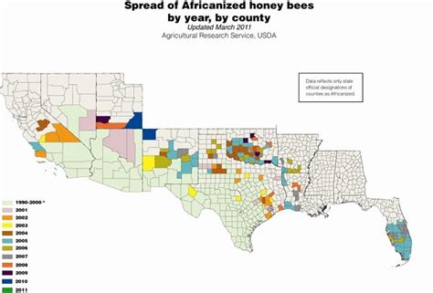 Spread of Africanized Honey Bees in the United States.