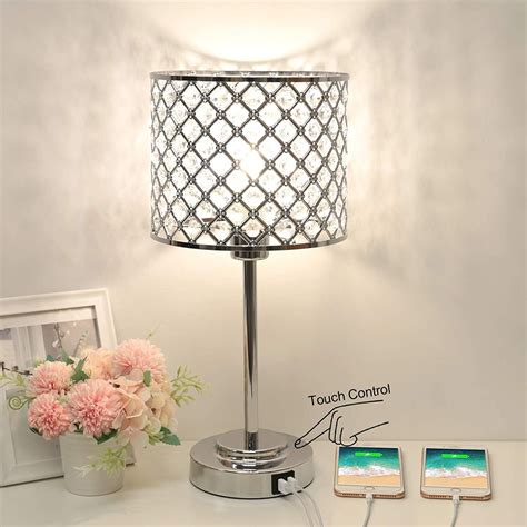 Buy Crystal Table Lamp with 2 USB Ports, 3-Way Dimmable Bedside Touch ...