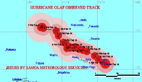 Tropical Cyclone Olaf Track and estimated wind radius (hurricane,... | Download Scientific Diagram