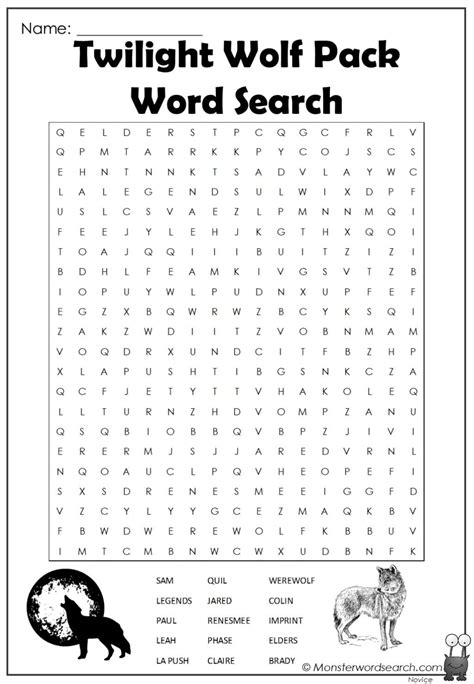 Twilight Wolf Pack Word Search- Monster Word Search