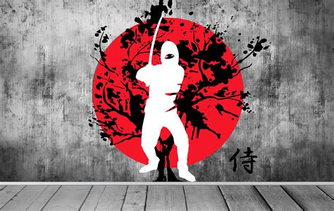 Japan Flag Japanese Warrior Samurai Modern Wallpaper Blossom - Etsy