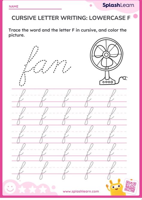 Cursive Letter Writing: Lowercase F — Printable ELA Worksheet