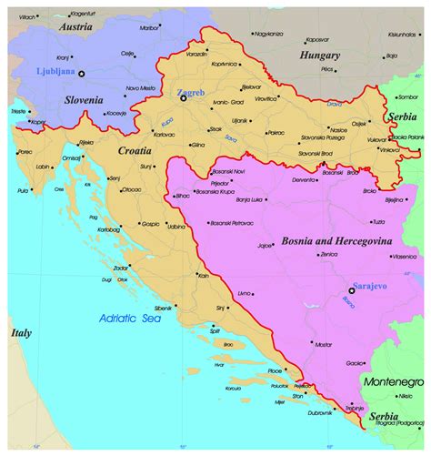 Detailed administrative map of Croatia with roads and major cities ...