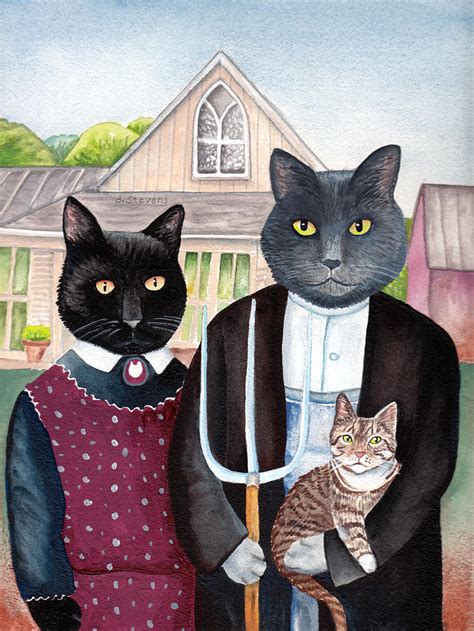 American Gothic Cats Painting by Diane Stevens - Fine Art America