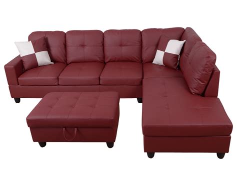 Red Faux Leather Sectional Sofa | Baci Living Room