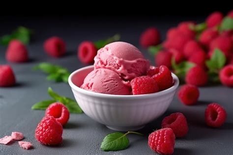 Premium AI Image | Raspberry ice cream with fresh berries Ai generative