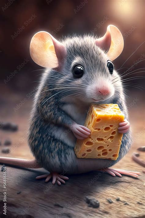 Mouse and cheese. Illustration of the mouse eating the cheese. AI ...