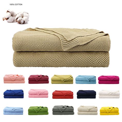 PiccoCasa Cotton Cable Knit Throw Blanket for Couch Sofa Chair Soft Knitted Throw Khaki 50"x60 ...