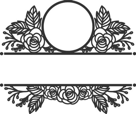 floral split monogram frame, decoration free svg file - SVG Heart