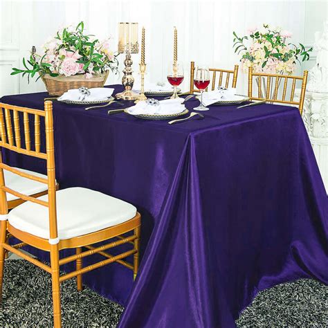 90"x132" Purple Satin Rectangular Tablecloth | TableclothsFactory