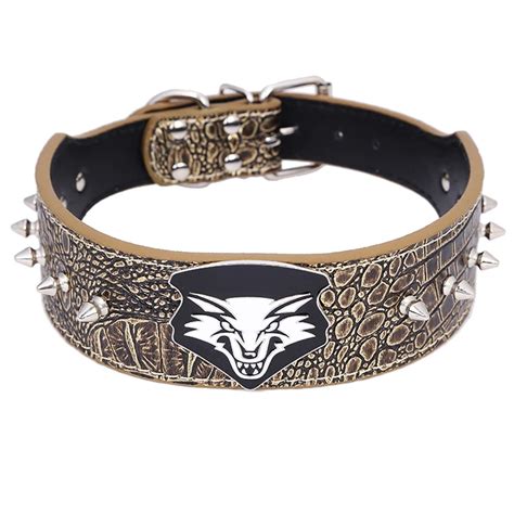 2 Inch Wide Wolf Head Collar Spikes Studded Alligator Grain PU Leather Collar Free Shipping-in ...