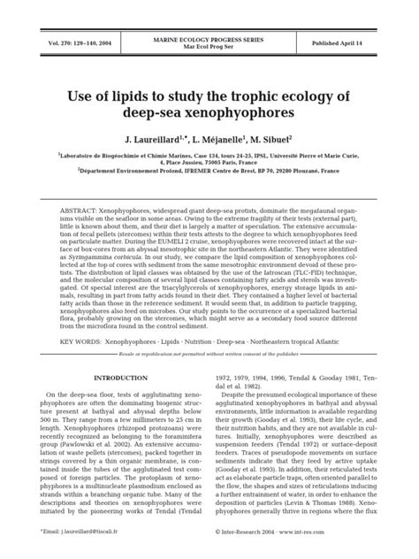 Use of Lipids To Study The Trophic Ecology of Deep Sea Xenophyophores | Download Free PDF | Thin ...