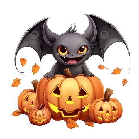 Happy Halloween Cute Pumpkin Character And Bats Flying, Halloween Cartoon, Halloween Characters ...