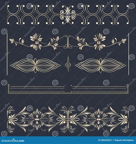 Set of Floral Line Divider Illustration, Gold Line Divider Stock Illustration - Illustration of ...