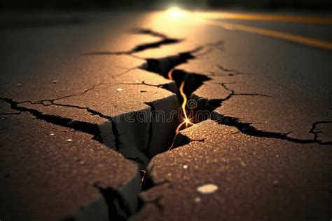 Earthquake, Big Crack in the Asphalt Road. Created with Generative AI Technology Stock ...