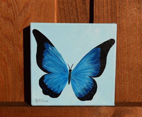 Beautiful Blue Butterfly Painting on 6x6 Canvas Art & Collectibles Acrylic jan-takayama.com