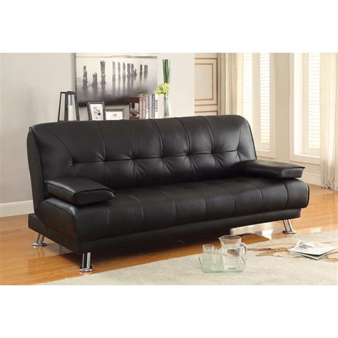 Faux Leather Convertible Sofa Bed with Removable Armrests, Black ...