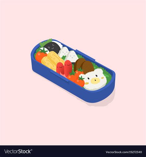 Japanese lunch box bento funny cartoon food Vector Image