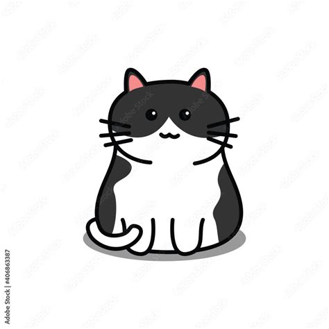 Cute black and white cat cartoon, vector illustration Stock Vector | Adobe Stock