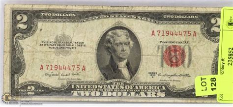 1953 US RED SEAL 2 DOLLAR BILL.