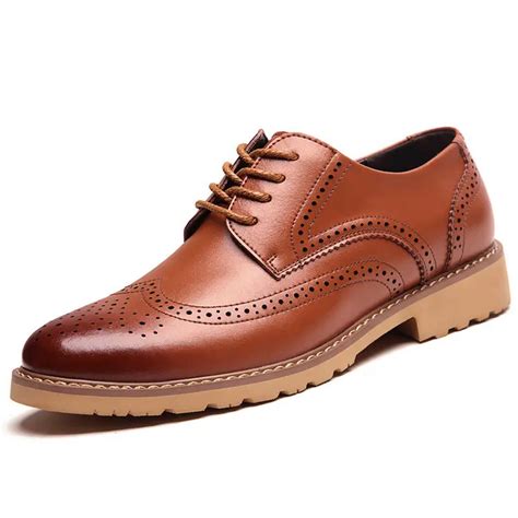 Genuine Leather Oxfords Men Office Shoes Italian Shoes For Men Shoes Brogues Brown Bullock Men ...