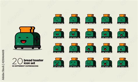 Set of Cute Toaster Emoji Line Icons In Different Expressions Stock Vector | Adobe Stock