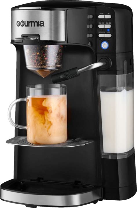 Gourmia Single Serve K-Cup Pod Coffee Maker with Built-In Frother Black/Stainless Steel GCM6000 ...