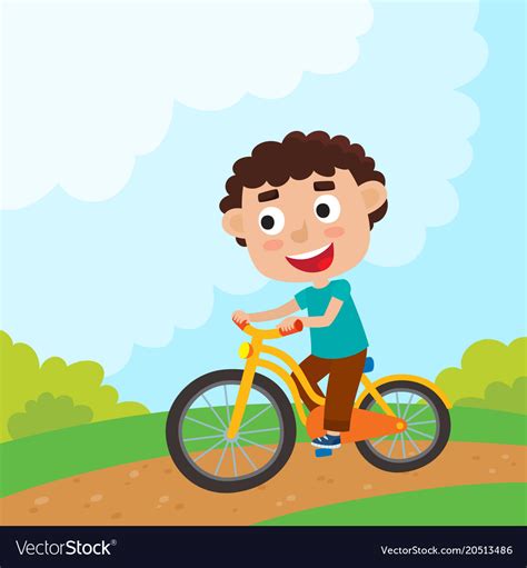 Cartoon boy riding a bike having fun riding Vector Image