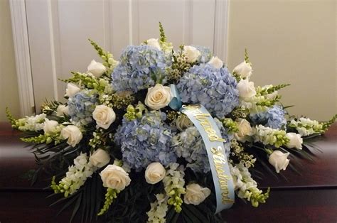 Blue & White Casket Cover (Click on Picture for Best View) in Bedminster, NJ | Blooms at the ...