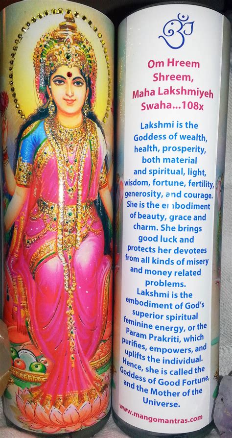 Lakshmi Goddess of Wealth Mantra Meditation Candle Embellished With ...