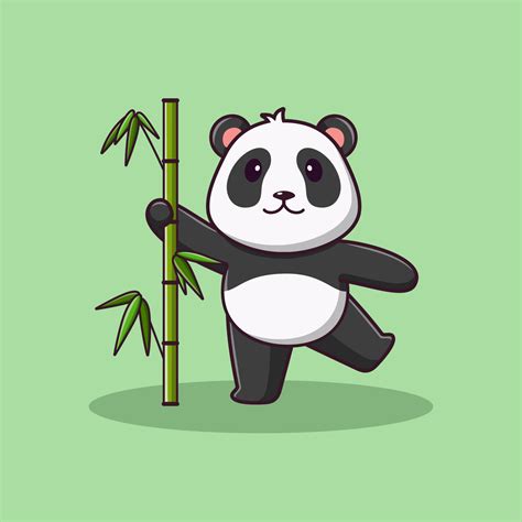 Cute cartoon panda holding bamboo, vector cartoon illustration, cartoon clipart 7404908 Vector ...