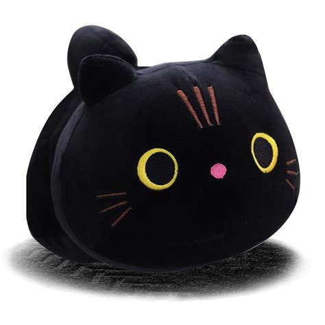 Buy 9.8" Black Cat Plush Kawaii Cat Pillow Black Cat Stuffed Animal Plushies Cute Round Eyes ...