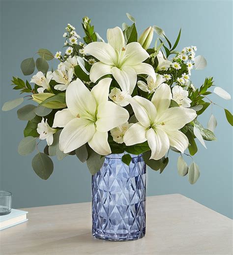 White Lily Bouquet + Free Vase | 1800Flowers.com