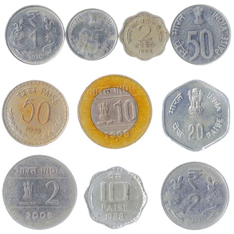 10 Different Indian Coins. Old Currency From India: Paise, Rupee. Mixed Collectible Money From ...