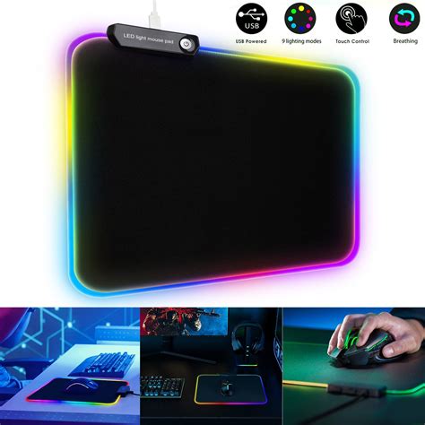 RGB Large Gaming Mouse Pad, TSV Extended Thick LED Keyboard Pad with 9 Lighting Modes, Anti-Slip ...