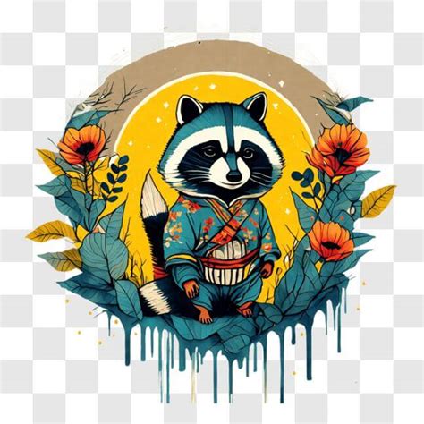 Download Raccoon in Traditional Japanese Attire - Art Installation PNG Online - Creative Fabrica