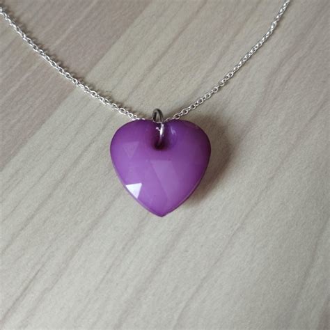 Purple heart pendant necklace Silver plated Necklace... - Depop