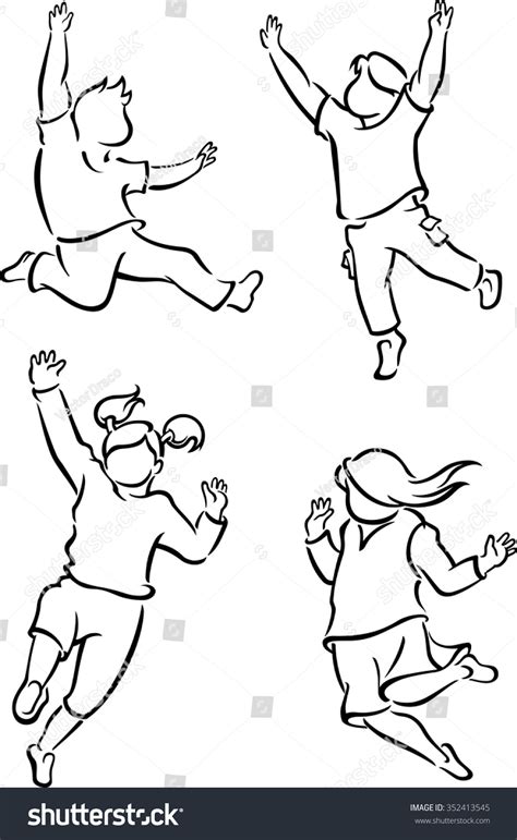 Fun Kids Line Art Jubilant Children Set Stock Vector (Royalty Free) 352413545 - Shutterstock